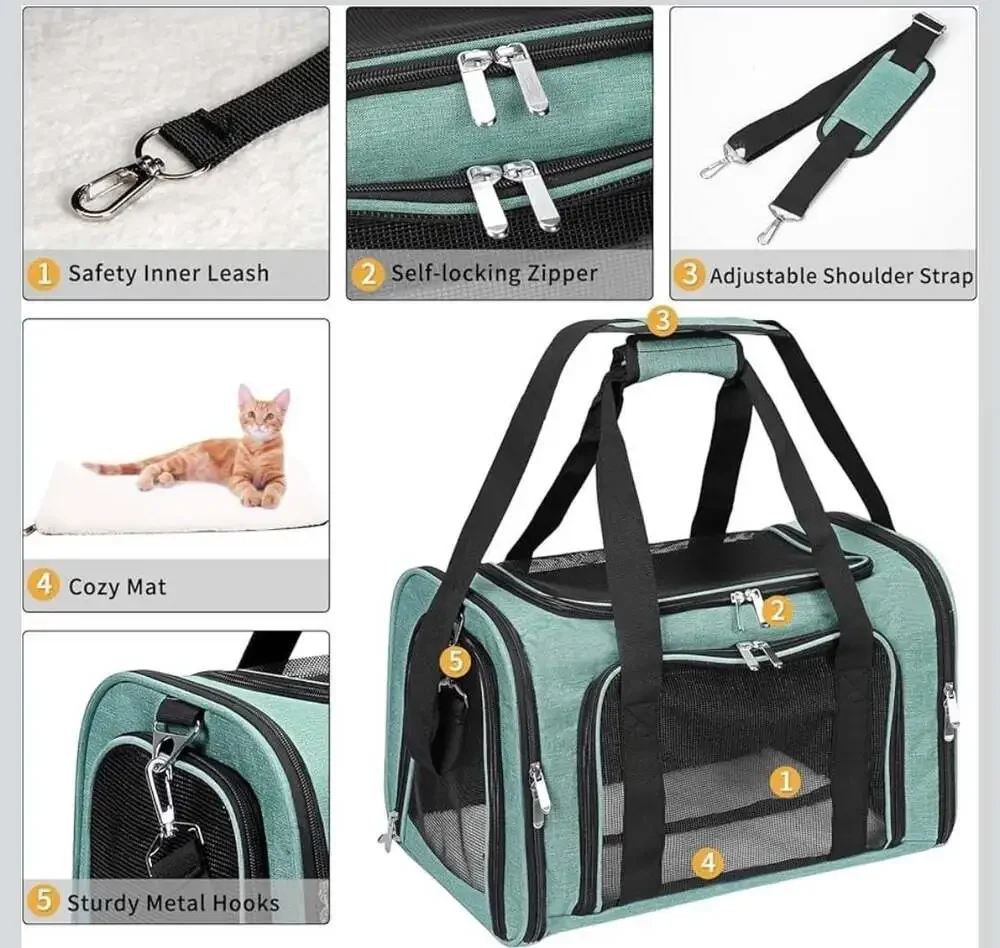 Expandable Pet Carrier Travel Bag with‎ Mesh Windows, Medium